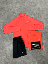 Asics 3 Piece Quarter Zip Coral Pink Mens Set
