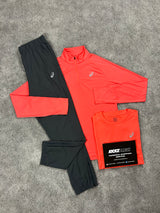 Asics 3 Piece Quarter Zip Coral Pink Tracksuit