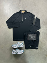 Asics Icon Half Zip Black White Mens Set
