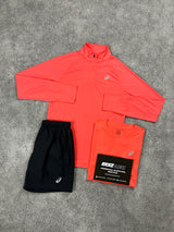 Asics 3 Piece Quarter Zip Coral Pink Mens Set
