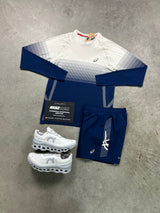 Asics Seamless Long Sleeve Cream Navy Mens Set
