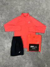 Asics 3 Piece Quarter Zip Coral Pink Mens Set