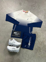 Asics Seamless Long Sleeve Cream Navy Mens Set