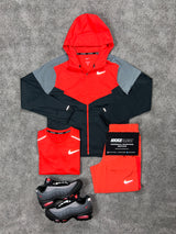Nike 3 Piece Windrunner Crimson Red Black Mens Set