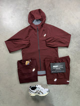 Asics 3 piece Shell Sports Run Burgundy Red Mens Set