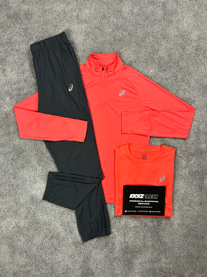 Asics 3 Piece Quarter Zip Coral Pink Tracksuit