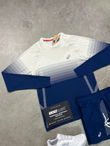 Asics Seamless Long Sleeve Cream Navy Mens Set