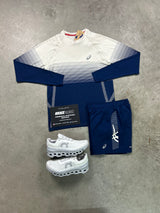 Asics Seamless Long Sleeve Cream Navy Mens Set