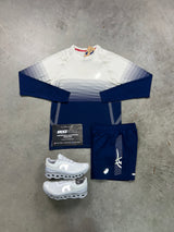 Asics Seamless Long Sleeve Cream Navy Mens Set